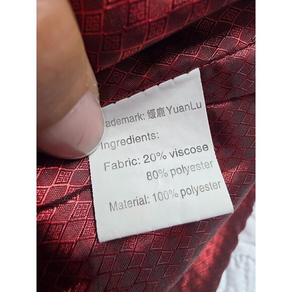 Black Velvet Blazer Jacket With Red Lining & Gold Button Details By Yuan Lu - Picture 10 of 16